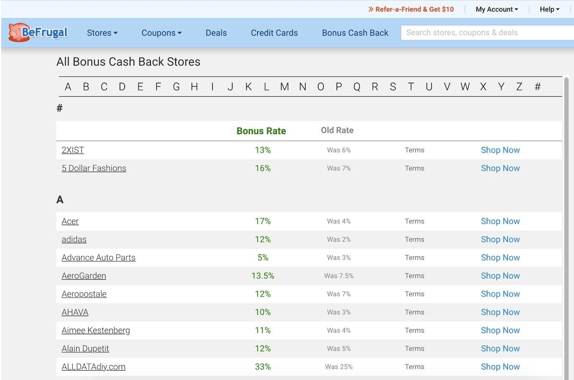 Befrugal Bonus Cash Back page Befrugal Bonus Cash Back page